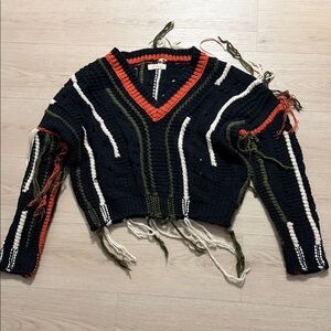 Elan V-Neck Sweater - Black, Green, and Red